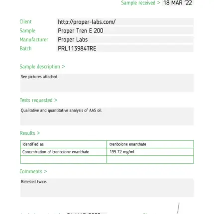 Trenbolone Enanthate 200 – Proper Labs test report
