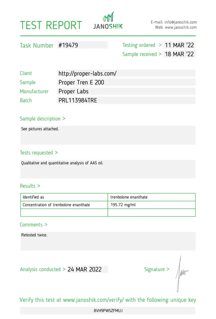 Trenbolone Enanthate 200 – Proper Labs test report